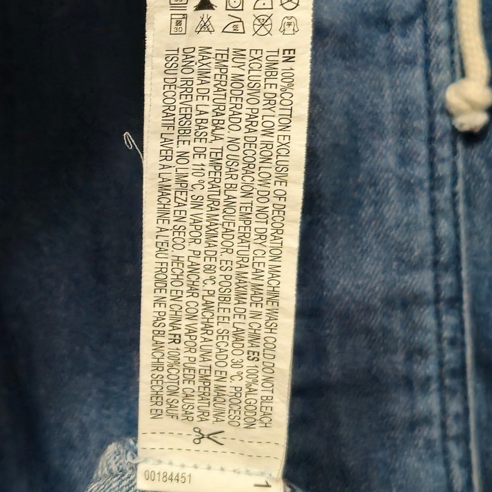 Life in Progress Denim Hooded Utility Jacket Womens Small Blue Frayed Hem Button - Picture 4 of 7